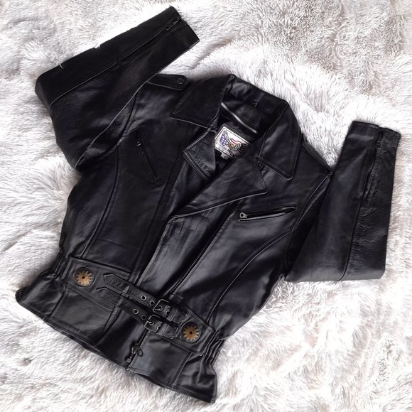 Leather Wear Jackets & Blazers - women's vintage black leather biker jacket lined sz small